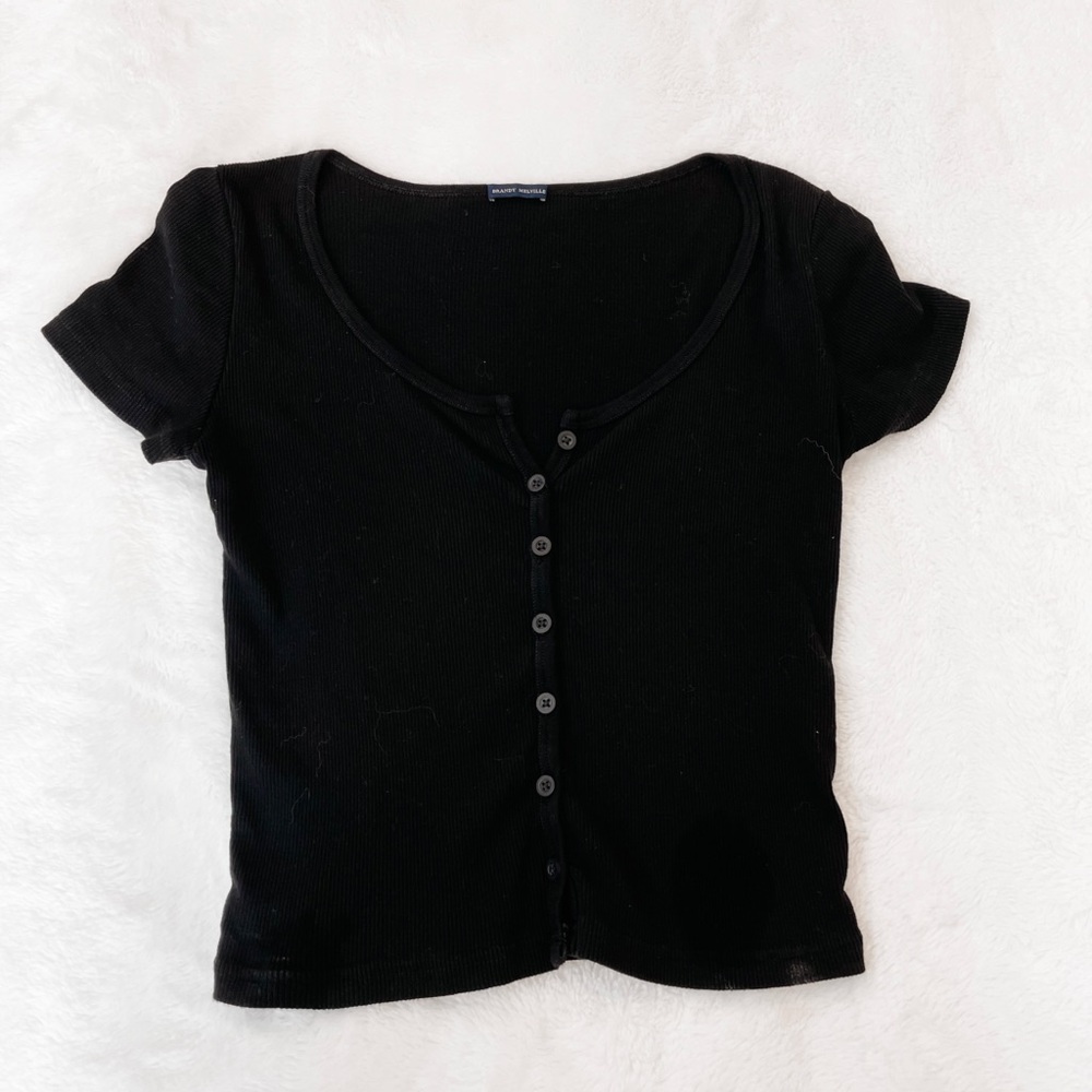 Brandy Melville black button up t shirt with scoop neck